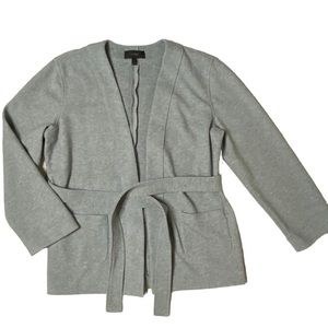 J. Crew Black Label sz Large Gray Open Front Tie Waist Cardigan Sweater